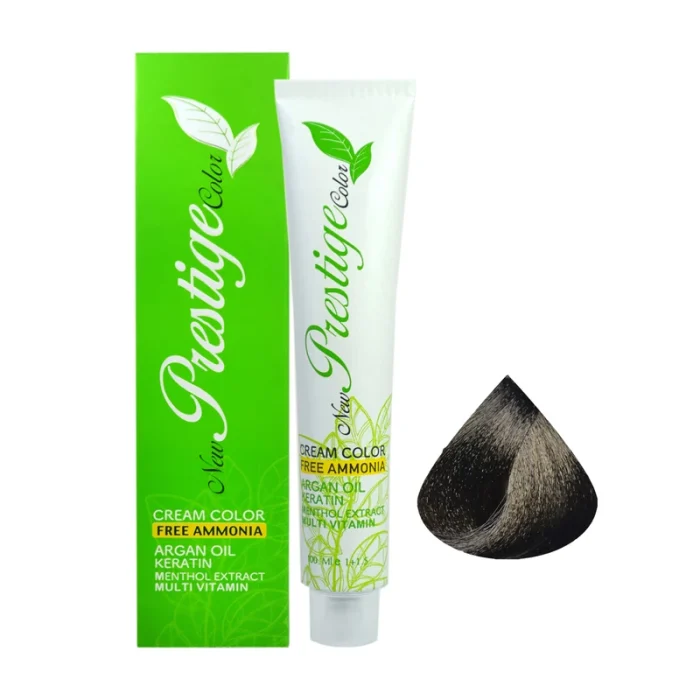 رنگ مو قهوه ای سری زیتونی روشن نیو پرستیژ کالر شماره 5.3 حجم 100میل برای موهای کراتینه بدون سولفات و آمونیاک